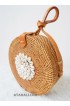 rattan circle sling bags with cowrie shells flower decoration